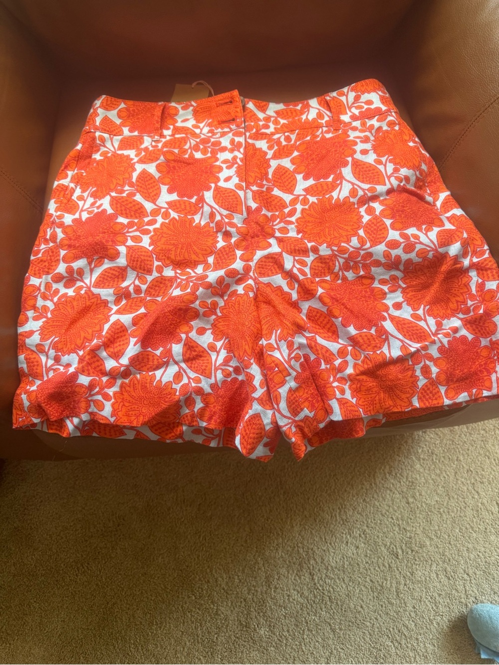 Boden Orange Floral High-Waist Shorts